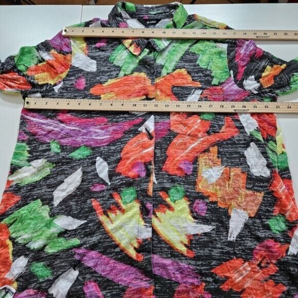 Ali Miles Tunic Womens XL Multicolor Floral LS Roll Up Tab Boho Crinkle Buttons - Picture 4 of 16